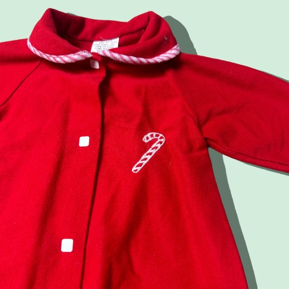 Vintage Baby Sears Red Candy Cane Fleece One Piece Holiday Pajamas - Picture 4 of 9